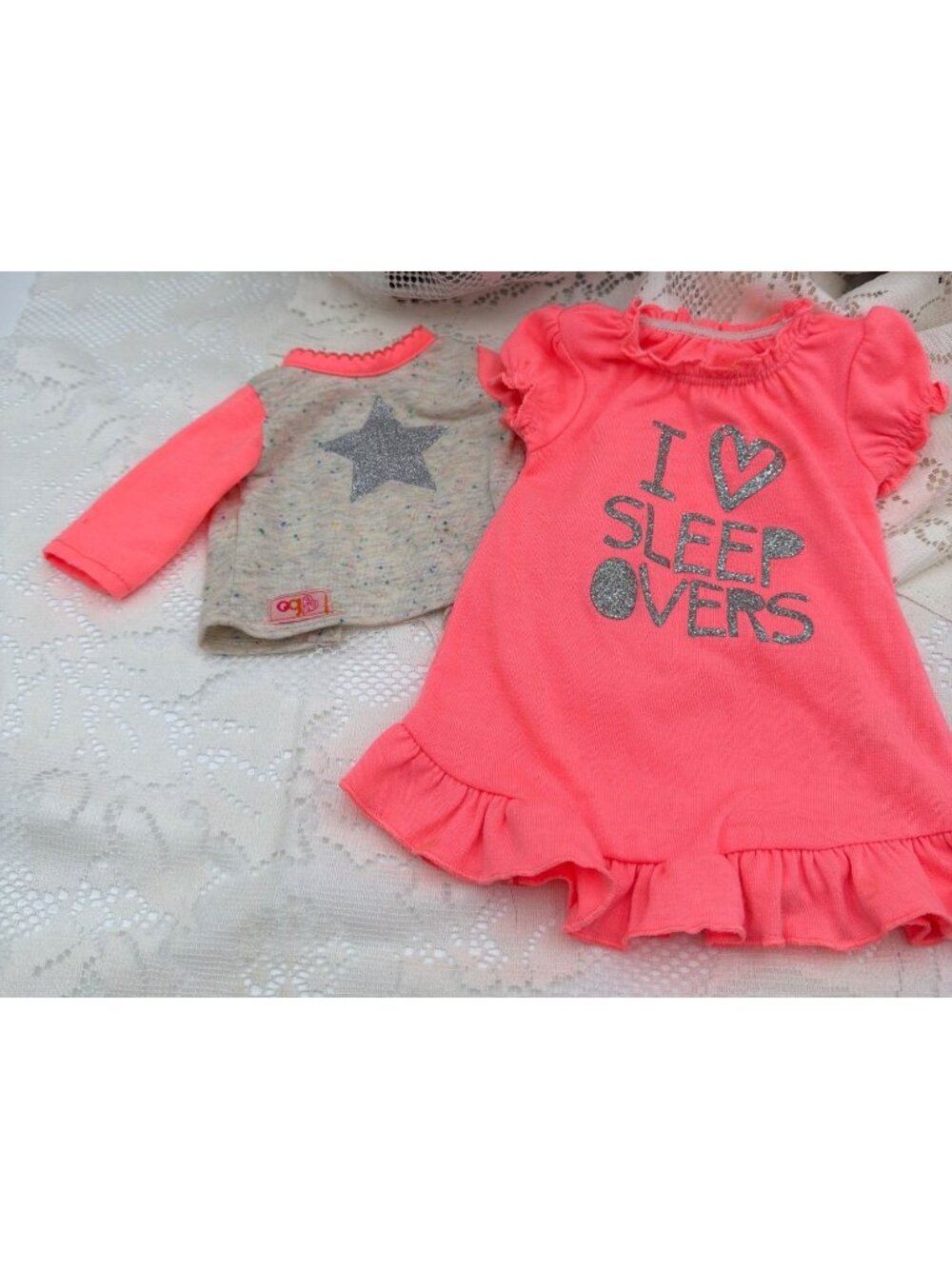 18-Inch Doll Clothes Two-Piece Set Neon Pink & Speckled Top Glitter Graphics